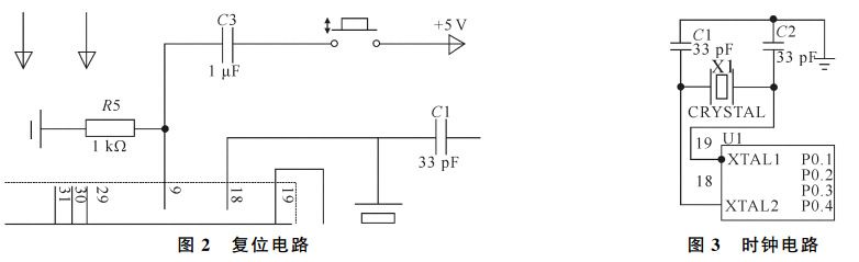 圖2 復(fù)位電路與時(shí)鐘電路